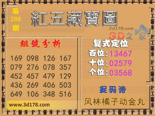 3d第2026288红五藏宝图捉码诗：风林橘子动金丸