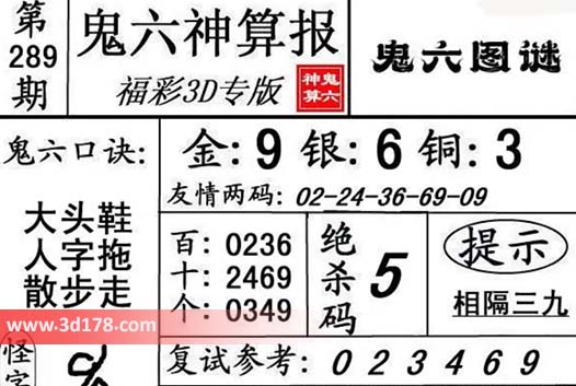 鬼六神算报3d第2026289期金胆：9