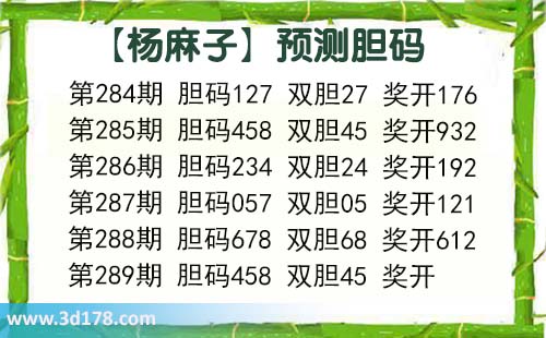 杨麻子胆码图3d第2026289期推荐：三胆看458